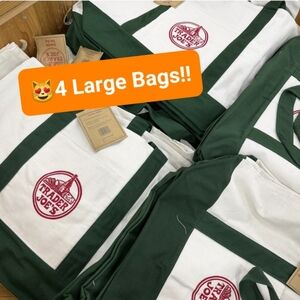 Lot of 4 Trader Joes Iconic Large Canvas Totes bags NWT GREEN Cotton 4 bags